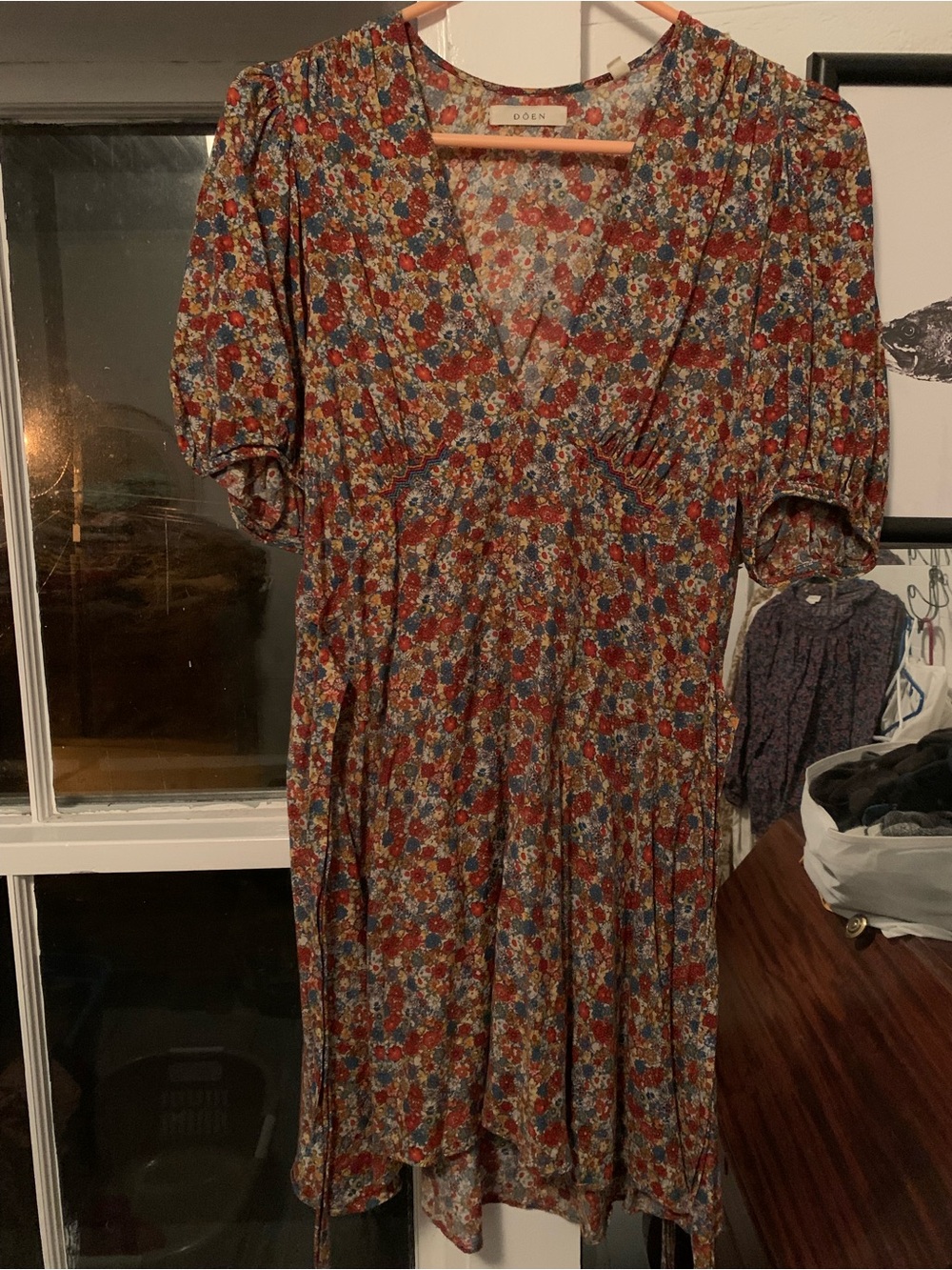 Doen Emilia Multi Floral V-Neck Mini Dress size Small